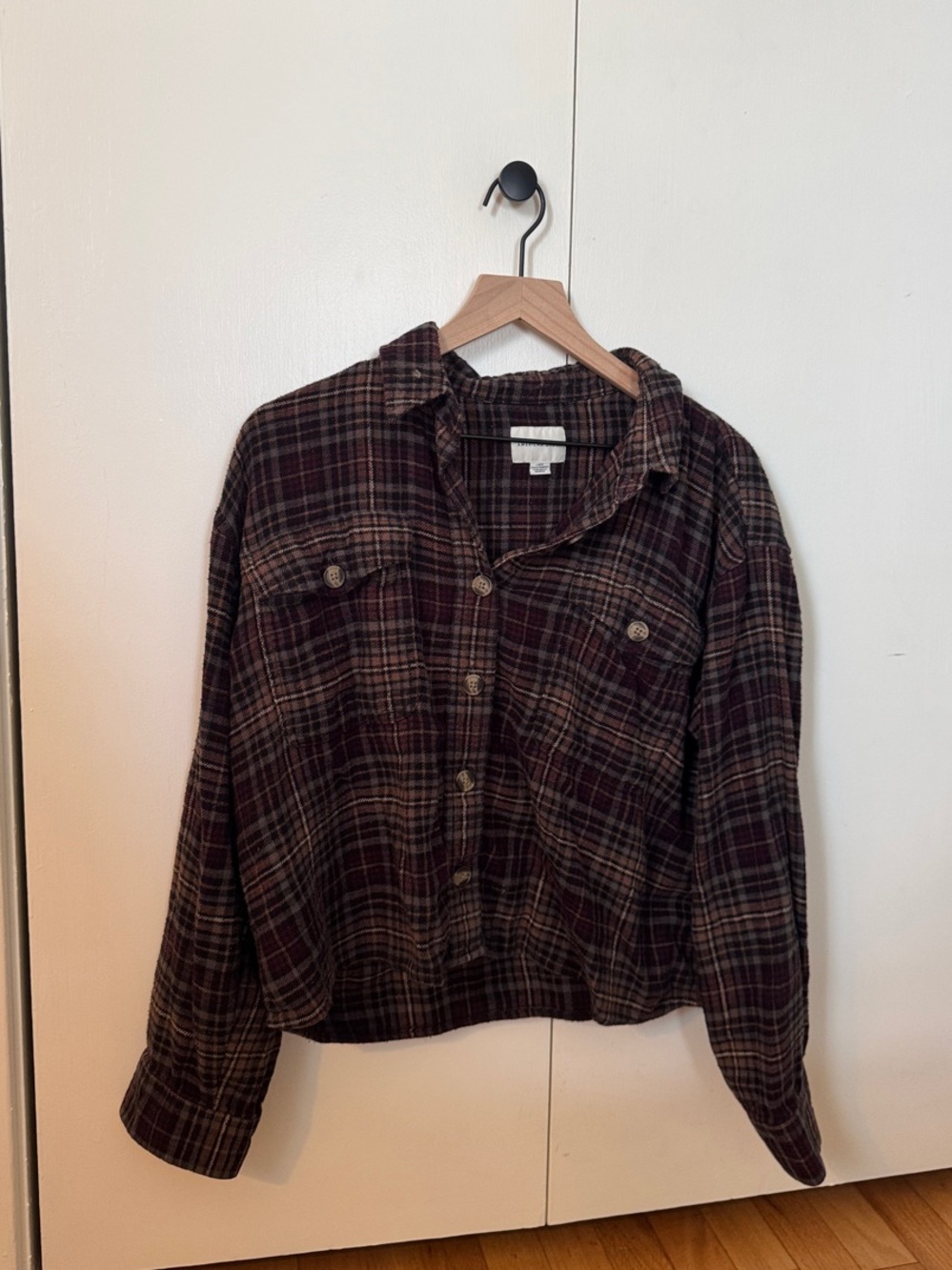 Plaid Button-Front Flannel Shirt - Brown Plaid